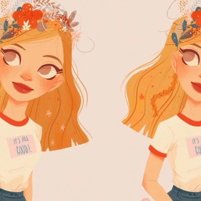 hai cô gái đang đội vòng hoa trên mái tóc vàng