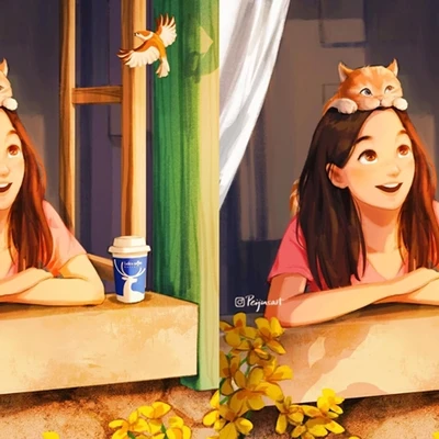 2 cô gái đang ngồi trên bệ cửa sổ