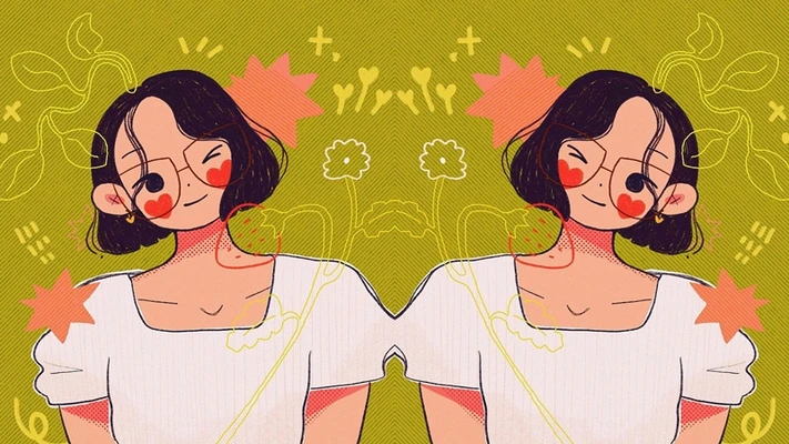 hai cô gái đang nghiêng đầu qua một bên và nháy mắt