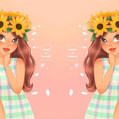 hai cô gái đang đội vòng hoa hướng dương trên đầu