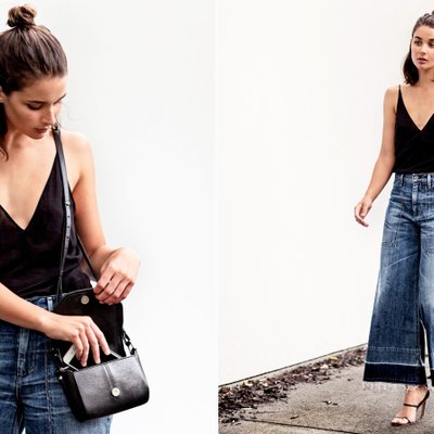 Quần jeans ống rộng và áo tank top cho mùa Hè