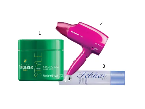1. Wax tạo kiểu René Furterer 2. Máy sấy công nghệ Nanoe Panasonic 3. Xịt định hình Fekkal