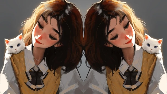 2 cô gái cùng chú mèo đang chơi đùa