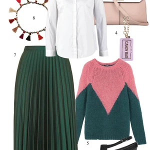 Váy xếp li mặc layer với sơ mi và áo len