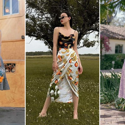 3 cô gái mặc váy xẻ tà họa tiết