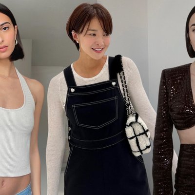mặt vuông - Lee Si Young và Lily Collins để tóc bob ngắn, mặc trang phục màu đen để chụp ảnh chân dung