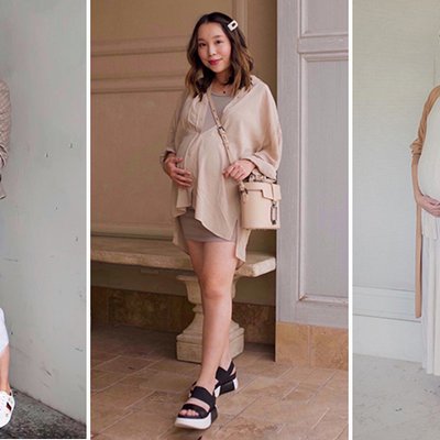 chọn đồ bầu hợp hoàn cảnh với váy suôn, áo khoác và giày đế bằng