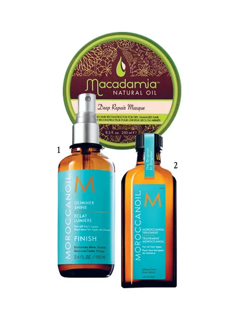 1.Xịt dưỡng bóng Moroccanoil 2.Dầu dưỡng tóc Moroccanoil 3.Mặt nạ dưỡng tóc Macadamia Natural Oil