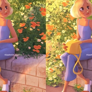 2 cô gái đang ngồi bên bụi cây với mái tóc ngắn