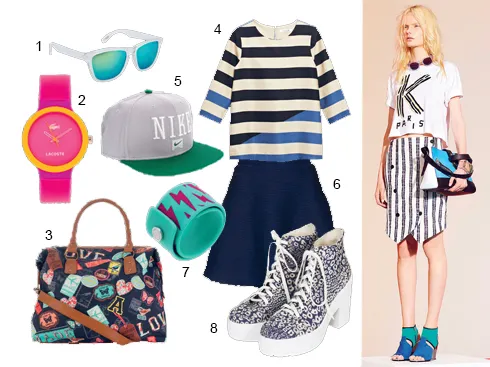 Người mẫu: Kenzo. 1.Mango 2.Lacosste 3.Accessorize 4.Lacoste 5.Nike 6.Topshop 7.Marc By Marc Jacobs 8.Topshop