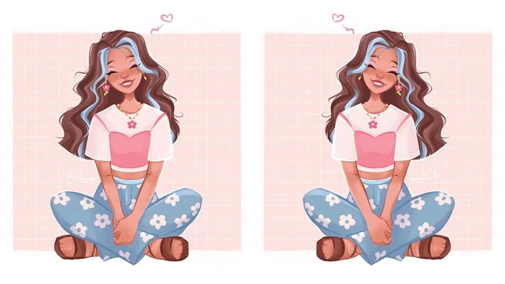 hai cô gái nhuộm tóc xanh đang ngồi bệt