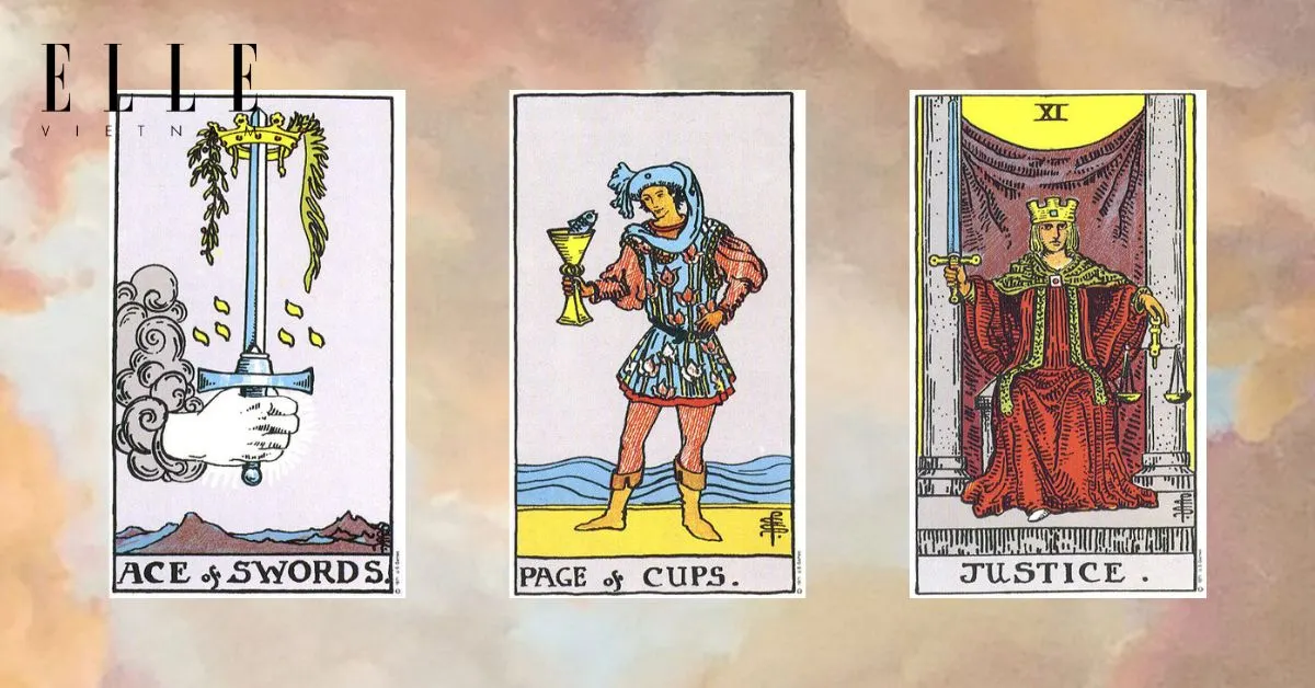 Bạn có các lá bài tarot: Ace of Swords - Page of Cups - Justice XI