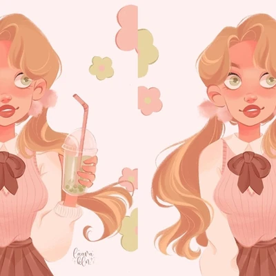 hai cô gái đang cầm trên tay ly trà sữa