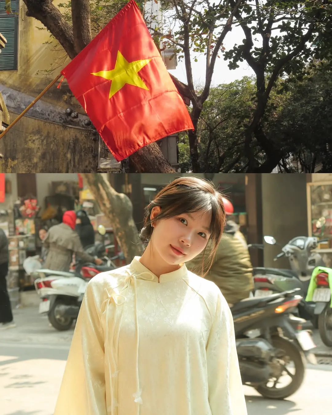 Quỳnh Tít diện áo dài truyền thống 
