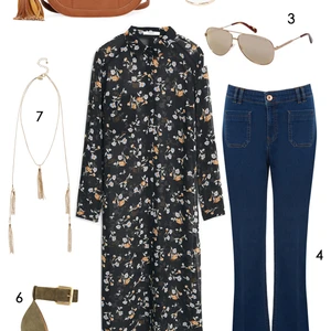 CÁCH PHỐI 2: 1.Túi xách Warehouse - 2.Set nhẫn Mango - 3.Mắt kính Marc Jacobs - 4.Quần jeans Oasis - 5.Áo Mango - 6.Giày Nine West - 7.Dây chuyền Coast