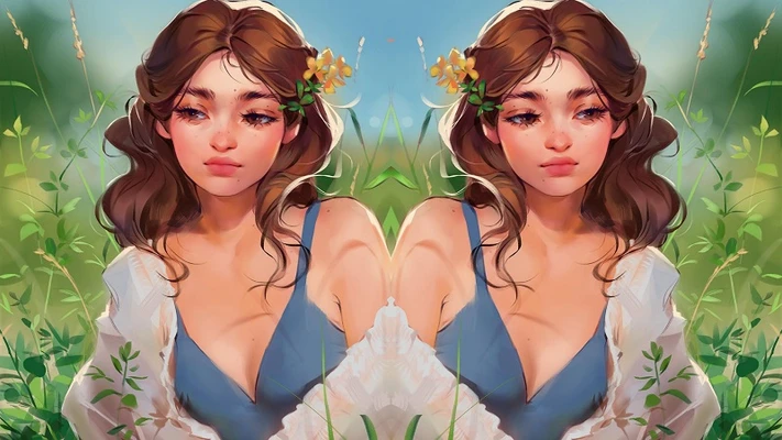 hai cô gái nằm giữa đồng cỏ tóc đính hoa