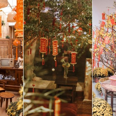 quán cà phê trang trí tết ở sài gòn