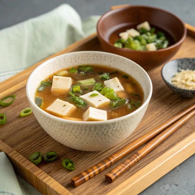 Khẩu phần ăn có chén súp miso.