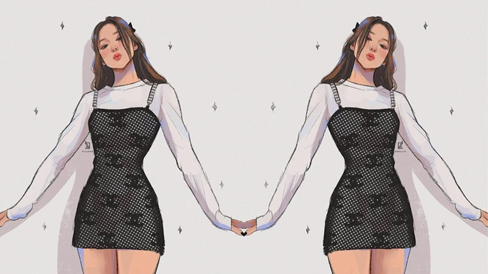 2 cô gái mặc đầm đang tạo dáng