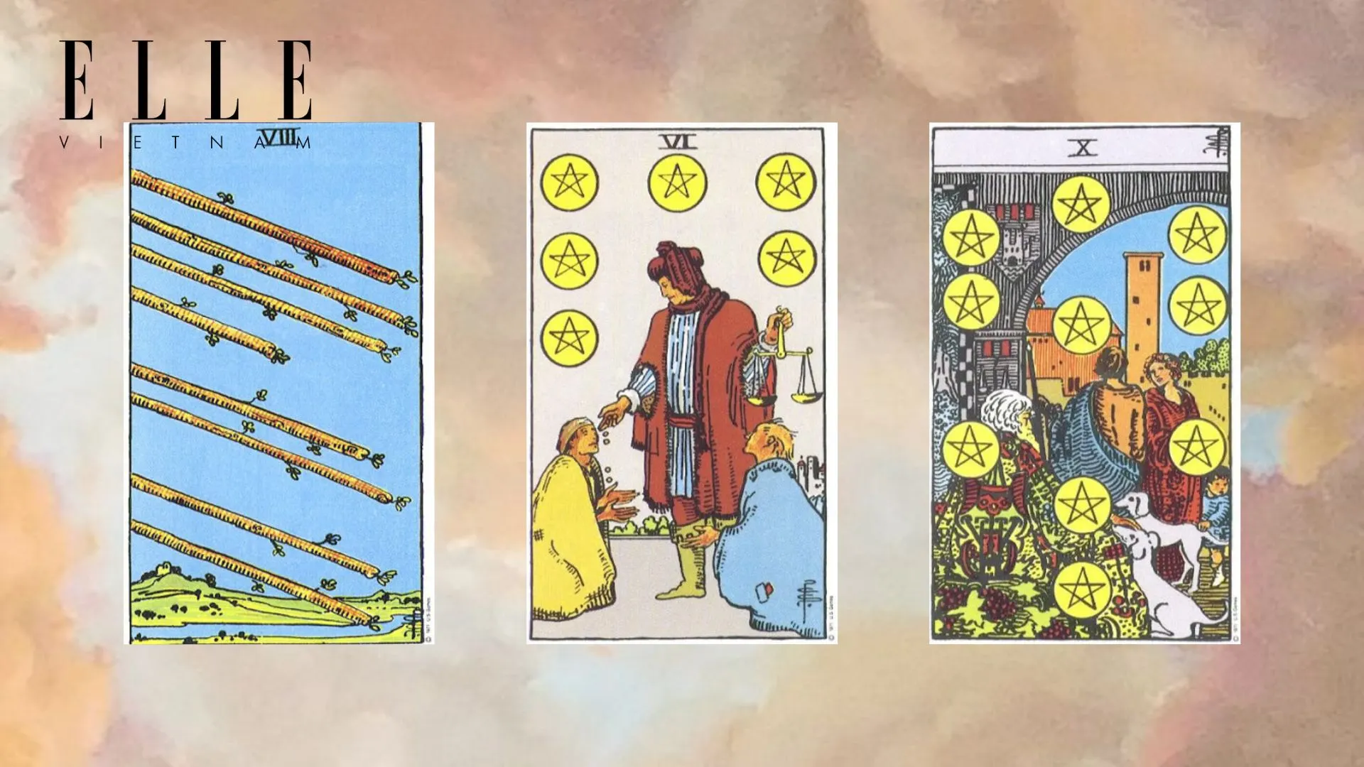 Eight of Wands - Six of Pentacles - Ten of Pentacles