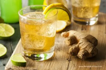 Organic Ginger Ale Soda in a Glass with Lemon and Lime