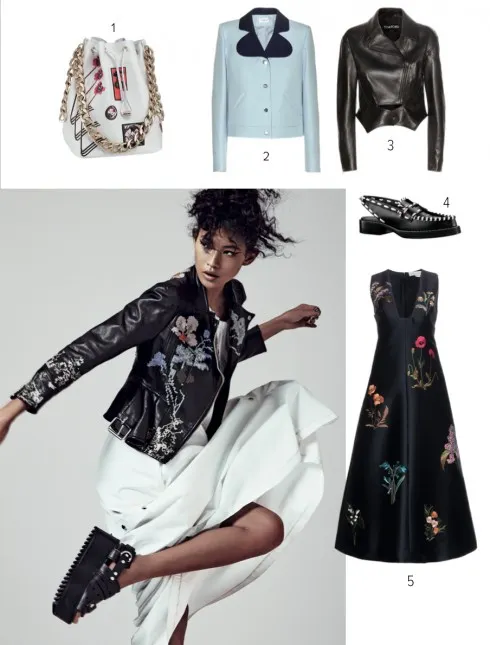 Người mẫu: Áo khoác da ALEXANDER MCQUEEN Đầm trắng KENZO Giày ALEXANDER WANG Nhẫn HELEN YARMAK