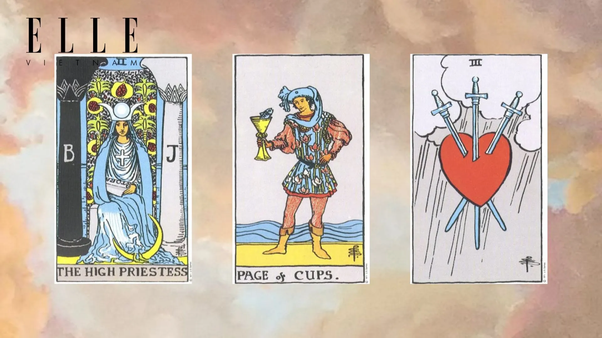 trải bài tarot gồm Judgement - The Hanged Man - Queen of Wands 