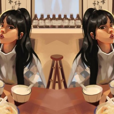hai cô gái đang ngồi ăn mandoo
