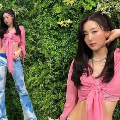 Red Velvet Seulgi mặc áo Y2K Blumarine màu hồng