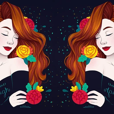 hai cô gái ôm mình giữa rừng hoa