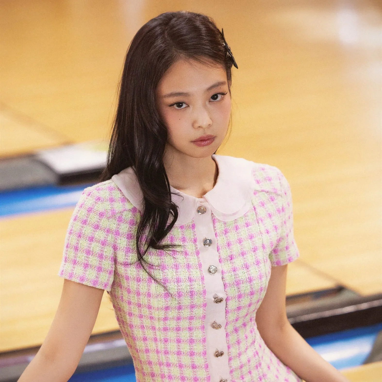 áo len hoạ tiết caro hồng jennie