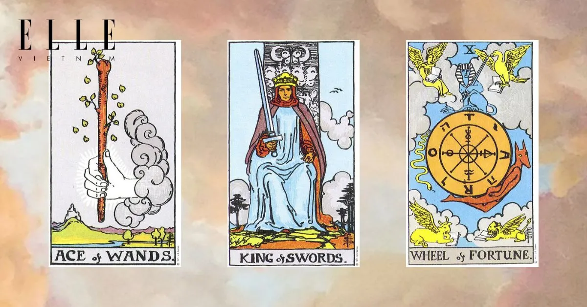 Bạn có các lá bài tarot: Ace of Wands - King of Swords - Wheel of Fortune