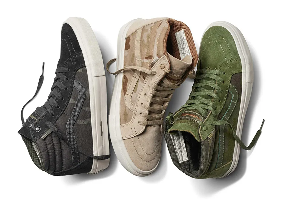 Sk8-Hi quay trở lại vào mùa hè năm nay với phiên bản camo với ba màu: đen, kaki, xanh ô liu.