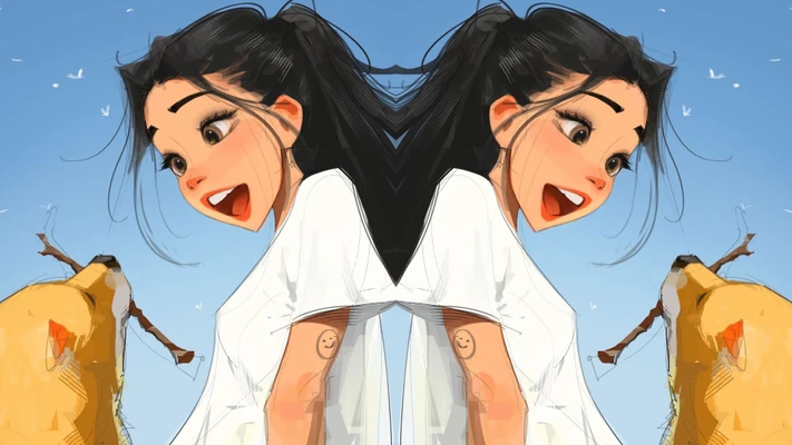 hai cô gái tóc ngắn mặc áo tím đối lưng nhau