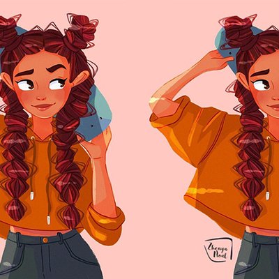 hai cô gái tóc xoăn dài trong chiếc áp croptop giống nhau