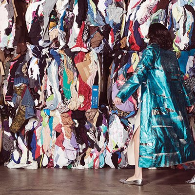 sustainable fashion photoshoot with deadstock frabic