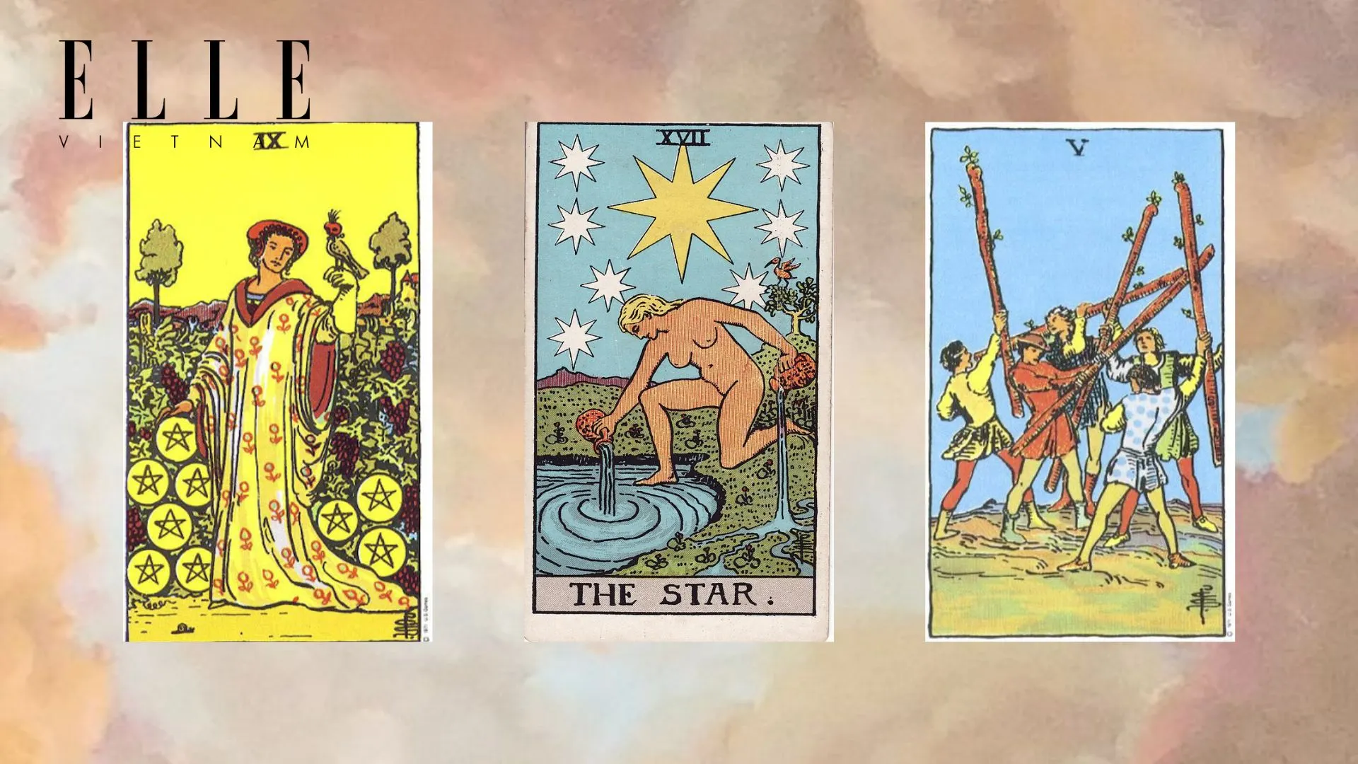 trải bài tarot tuần mới gồm Nine of Pentacles - The Star - Five of Wands